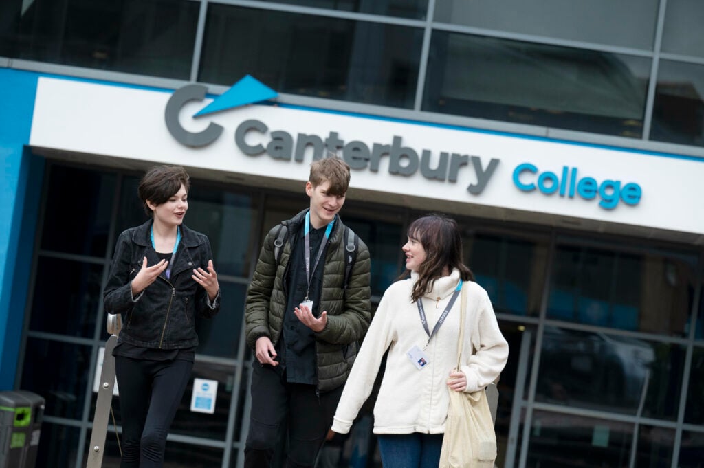 Students walking outside the college